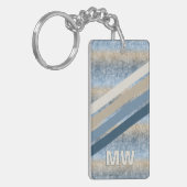 Aangepaste donkerblauwe grijze tapes met bruine re sleutelhanger (Voorkant Links)