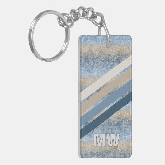 Aangepaste donkerblauwe grijze tapes met bruine re sleutelhanger (Voorkant Links)