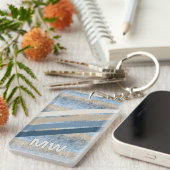 Aangepaste donkerblauwe grijze tapes met bruine re sleutelhanger (Voorkant Rechts)