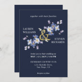 Aangepaste Donkerblauwe Paarse Bloemen Decoratie T Kaart (Voorkant / Achterkant)