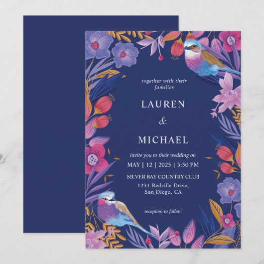 Aangepaste donkerblauwe Paarse Natuur Vogelbloem b Kaart (Voorkant / Achterkant)