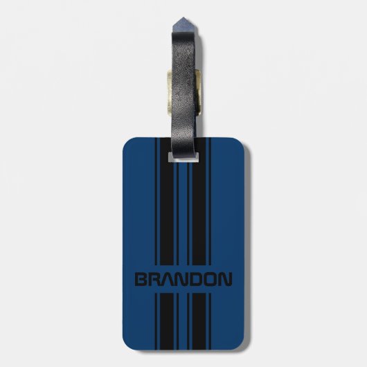 Aangepaste donkerblauwe zwarte paarse sport Stripe Bagagelabel (Achterkant verticaal)