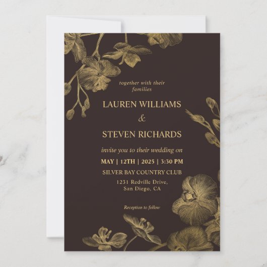 Aangepaste Donkere Chocolade Bruin Gouden Huwelijk Kaart (Voorkant)