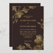 Aangepaste Donkere Chocolade Bruin Gouden Huwelijk Kaart (Voorkant / Achterkant)