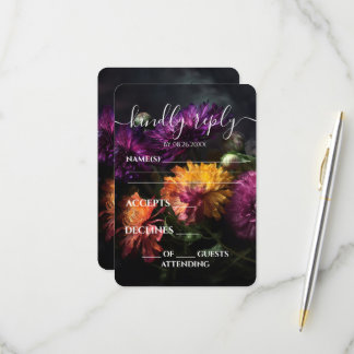 Aangepaste donkere kleurrijke bloemen bruiloft RSVP kaartje