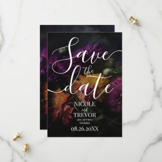 Aangepaste donkere kleurrijke bloemen bruiloft save the date