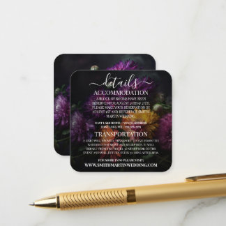 Aangepaste donkere kleurrijke bloemen huwelijksdet informatiekaartje