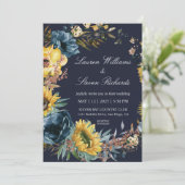 Aangepaste Donkere Marine Blauwe Zonnebloemen & Kr Kaart (Staand voorkant)