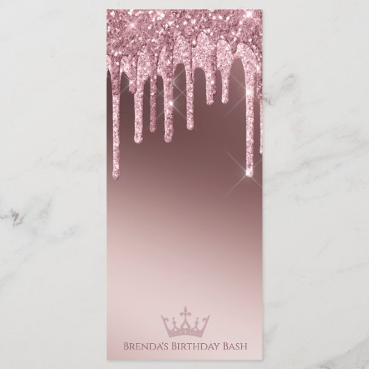 Aangepaste donkere roosgouden glitterslier elegant menu (Achterkant)