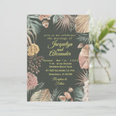 Aangepaste donkere tropische bloem bruiloft kaart (Staand voorkant)