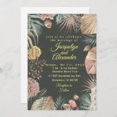 Aangepaste donkere tropische bloem bruiloft kaart (Voorkant / Achterkant)