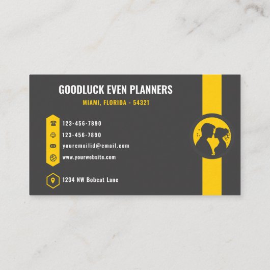 Aangepaste Donkergrijs Zwart Geel Event Planning Visitekaartje (Achterkant)