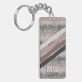 Aangepaste donkergrijze beige bruine strepen sleutelhanger (Voorkant Links)