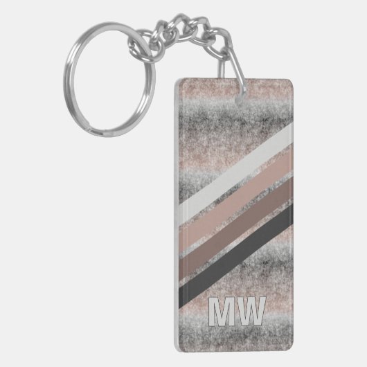 Aangepaste donkergrijze beige bruine strepen sleutelhanger (Voorkant Links)