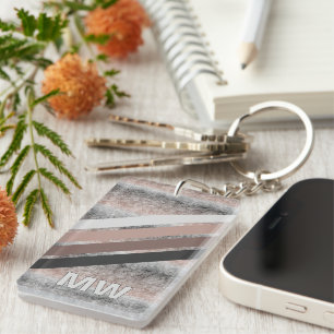 Aangepaste donkergrijze beige bruine strepen sleutelhanger