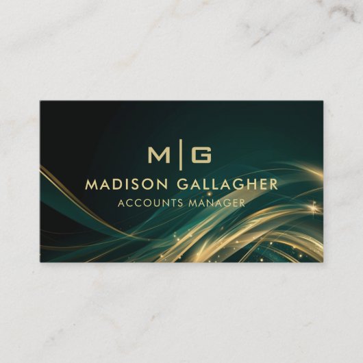 Aangepaste Donkergroen Zwart Goud Glitter Professi Visitekaartje (Voorkant)