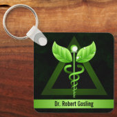 Aangepaste Donkergroene Caduceus Alternatieve Gene Sleutelhanger (Voorkant)