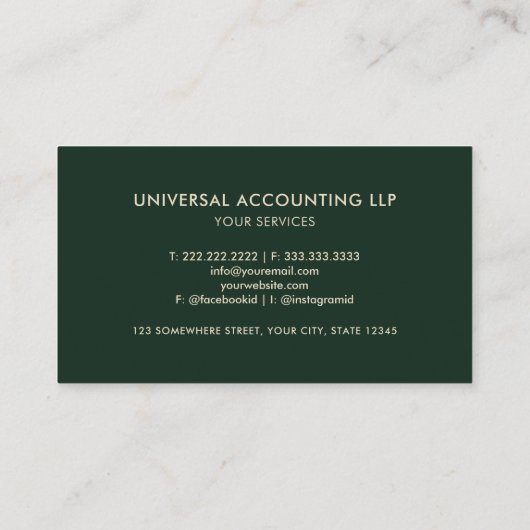 Aangepaste donkergroene esthetische professional visitekaartje (Achterkant)