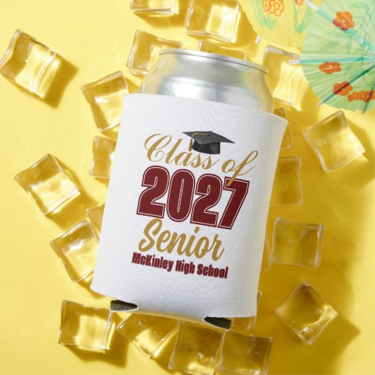 Aangepaste donkerrood goud klas van 2027 senior blikjeskoeler (Insitu Zomer)