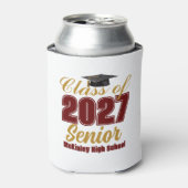 Aangepaste donkerrood goud klas van 2027 senior blikjeskoeler (Blikje Voorkant)