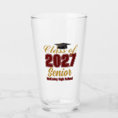 Aangepaste donkerrood goud Klas van 2027 Senior Glas (Voorkant)