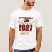 Aangepaste donkerrood goud klas van 2027 senior t-shirt (Voorkant)