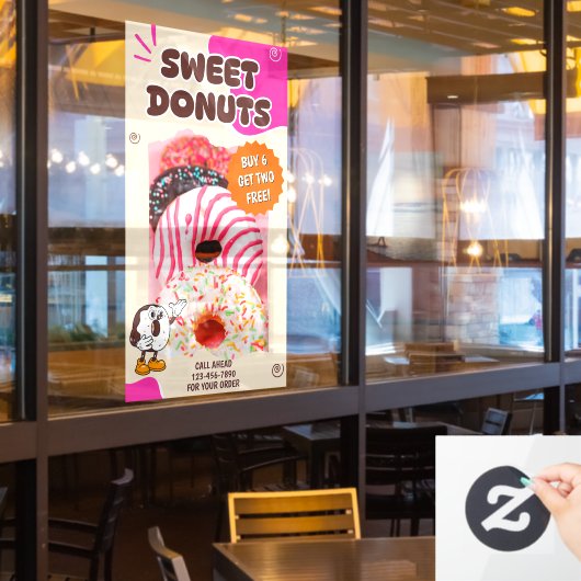 Aangepaste donuts beige roze promotie raamsticker (Restaurant Raam)