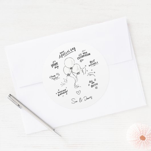 Aangepaste Doodle Moderne Ballon Gelukkige Verjaar Ronde Sticker (Envelop)