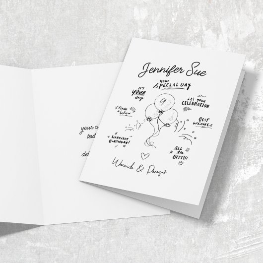 Aangepaste Doodle Moderne Ballon Verjaardag Opgevo Kaart