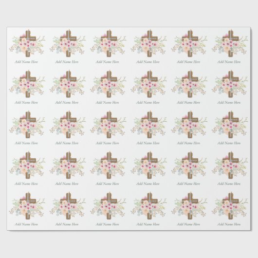 Aangepaste Doop Eerste Communie Bevestiging Bloemk Cadeaupapier (Vlak)