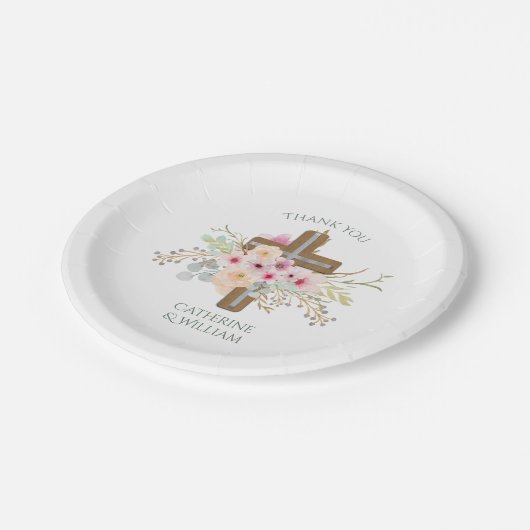 Aangepaste Doop Eerste Communie Bevestiging Bloemk Papieren Bordje (Gekanteld)