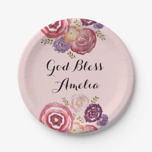 Aangepaste doop God Bless Pink Flower Paper Bord (Voorkant)