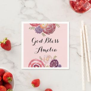Aangepaste doop God zegene roze bloem Servet