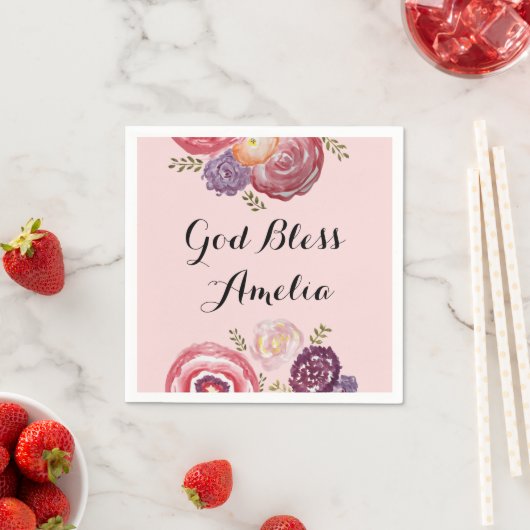 Aangepaste doop God zegene roze bloem Servet (Insitu)