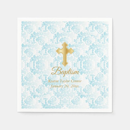 Aangepaste doop in blauw, wit en goud servetten (Voorkant)