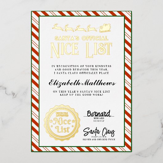 Aangepaste, door de kerstman goedgekeurde, Nice Li Folie Feestdagenkaart (Voorkant)