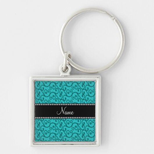 Aangepaste douanenaam turquoise swirls sleutelhanger (Voorkant)