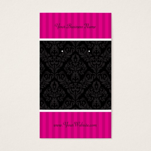 Aangepaste draagkaarten Hot Pink Black Damask Stri Visitekaartjes (Voorkant)