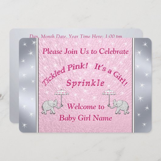 Aangepaste, draaiende roze babymeisjes Uitnodiging (Voorkant / Achterkant)