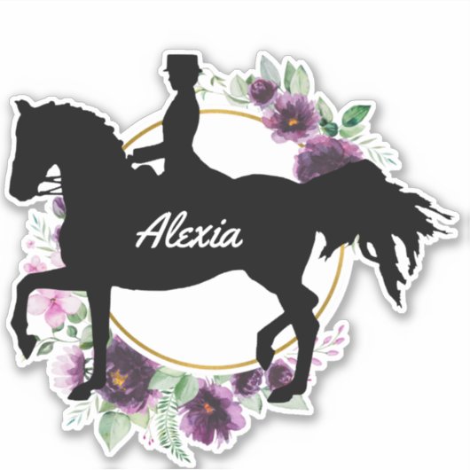 Aangepaste Dressage Horse Name Floral Sticker (Voorkant)