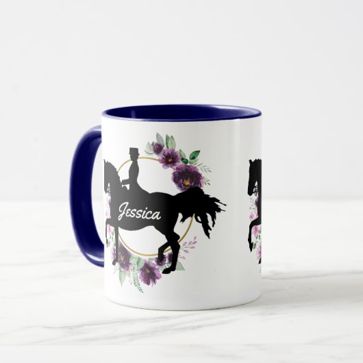 Aangepaste Dressage Horse Riding Floral Name Mok (Voorkant links)