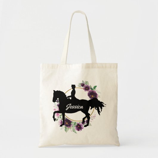 Aangepaste Dressage Horse Riding Floral Name Tote Bag (Voorkant)