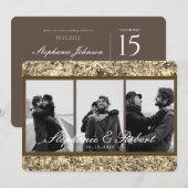 Aangepaste drie foto's Gold Glitter Abstract Wedde Kaart (Voorkant / Achterkant)