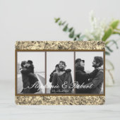 Aangepaste drie foto's Gold Glitter Abstract Wedde Kaart (Staand voorkant)