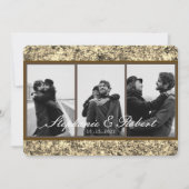 Aangepaste drie foto's Gold Glitter Abstract Wedde Kaart (Voorkant)