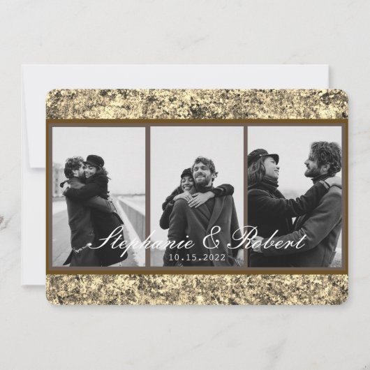 Aangepaste drie foto's Gold Glitter Abstract Wedde Kaart (Voorkant)