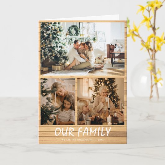 Aangepaste drie foto's met kerstkaart kaart (Gele Bloem)