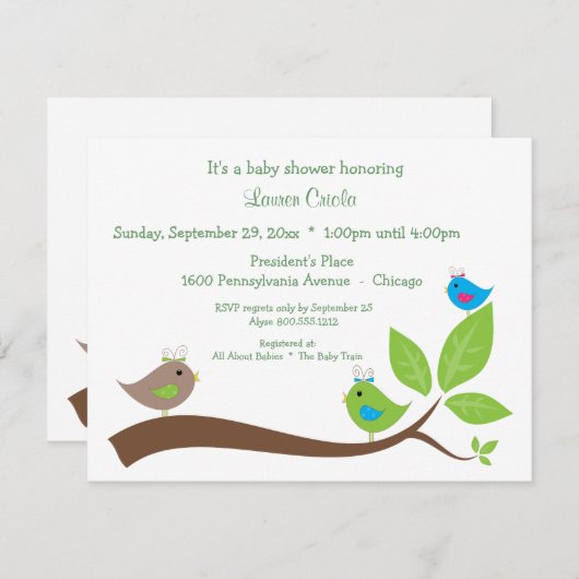 Aangepaste drie kleine vogels Baby shower uitnodig Kaart (Voorkant / Achterkant)