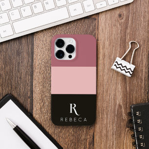 Aangepaste drie kleur Block Roos Gold Blush Zwart Case-Mate iPhone 14 Pro Max Hoesje