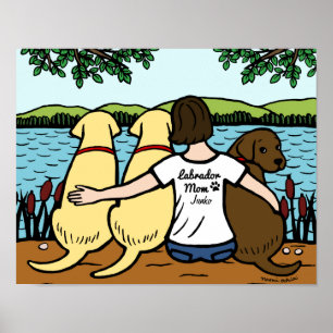 Aangepaste drie labradors en mam poster